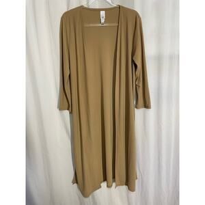 Marla Wynne Tan Long Line Cardigan Side Slits Duster Size Large Women's